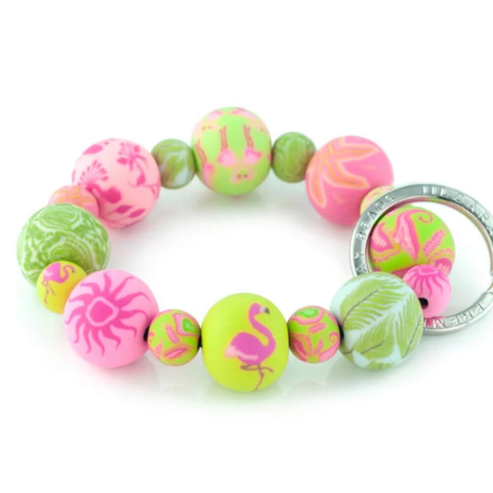102 JILZARAH Handcrafted Polymer Clay Bead Bracelet Keychain Flamingo Pink